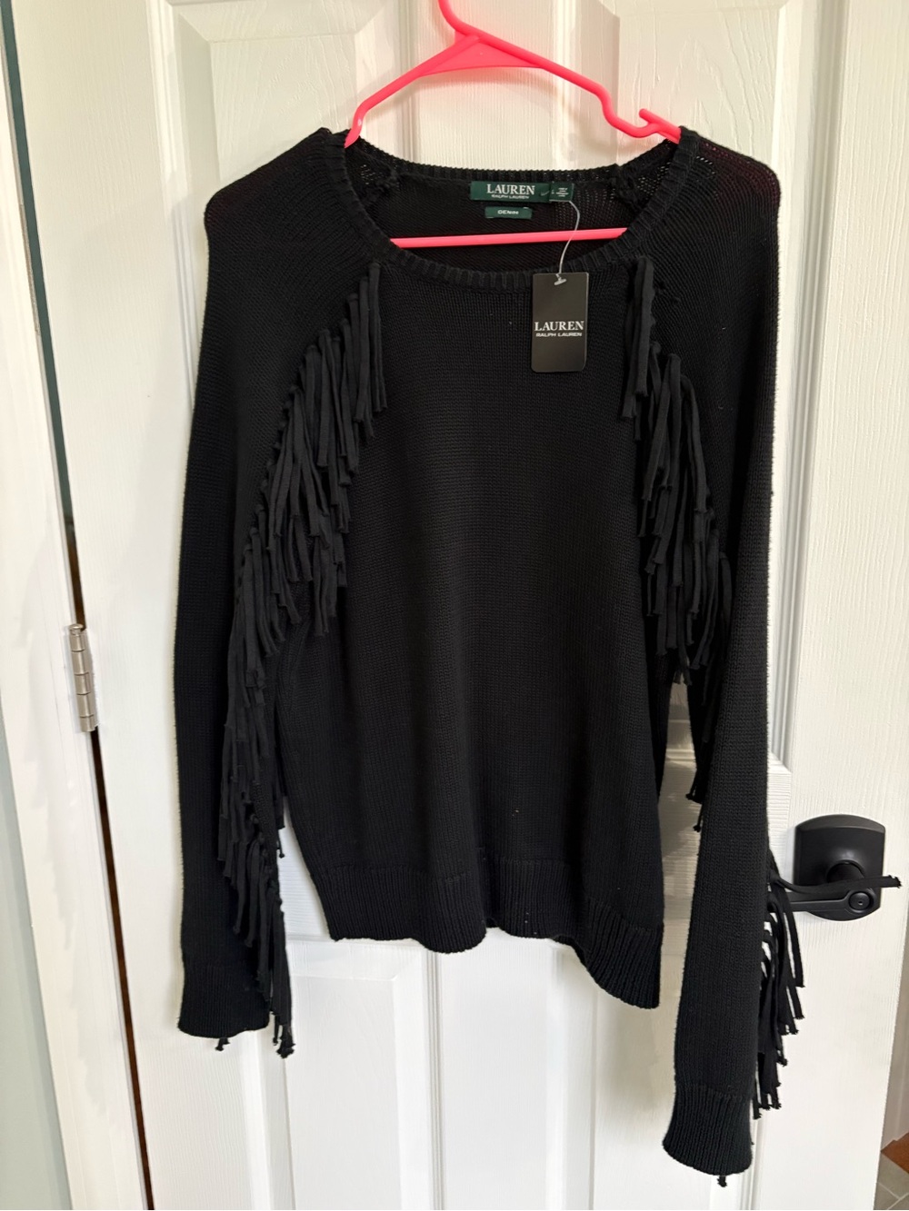 Lauren Ralph Lauren Black Fringe Crew Sweater